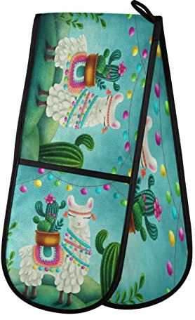 Double Oven Glove Cactus Llama Heat Resistant Double Ovens Mitt Modern Cooking Gloves Potholders