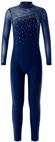 YiZYiF Body per Bambina Tuta da Ginnastica Artistica Pattinaggio Maniche Lunghe Jumpsuit Patchwork Sportiva Body da Danza Leotards da Balletto Blu scuro 11-12 anni