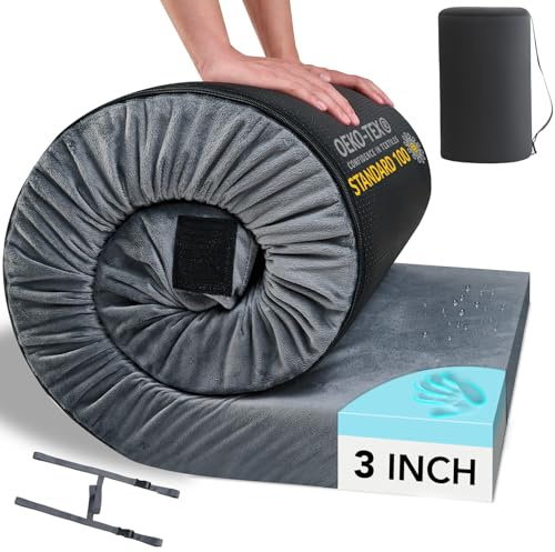 HomeMate Memory Foam Camping Cot Mattress Pad Mat-Sleeping Pad Mat Portable Roll Up Travel Mattress CertiPUR-US for Adults-Camping Bed for Guests Floor Tent Sleepover with Waterproof Cover Travel Bag
