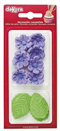 Dekozauber24 Essbare Blumen für die Torte, Zuckerblumen, 8 Stück, mit 5 Blättern, 4 Farben, vegetarisch, Tortendeko Kuchen Deko (lila)