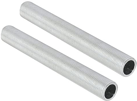 QUARKZMAN 4.72 Pouce Long M12 Filetage Tige Fileté Creuse Lampe Tuyau Mamelon x 2PCS Tous Filetage Creux Centre Quincaillerie pour Suspendus Plafond Ventilateurs, [Argenté, Zinc Alliage]