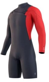 Mystic Watersports - Surf KiteSurf & Windsurfing Mens Marshall 3/2mm Long Sleeve Chest Zip Shorty Wetsuit - Navy Red
