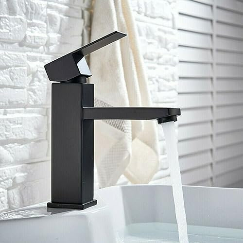 Waschbeckenarmatur, Waschbecken-Theke, Wasserfall-Badezimmerarmatur, Einloch-Waschtischarmatur mit Edelstahl, verchromter quadratischer Mono-Wasserhahn