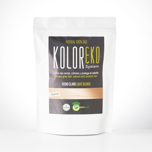 KOLOREKO Tinte natural RUBIO CLARO - cubre las canas, colorea y protege el cabello - Tinte ecológico 100% Herbal Bio