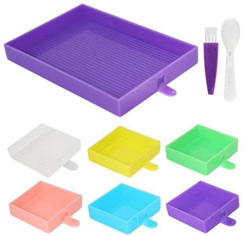 Diamond Painting Tray, 7PCS Practical Painting Tray Bead Storage Tray Set with Spoon and Brush, Diamond Paint Accessories Tray, Rhinestone Sorting Trays for DIY Painting Crafts (mixed color)