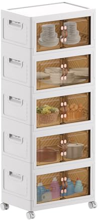 MECOLOR Installation free folding cabinet storage bins with lids storage closet,11.7Gal Bathroom cleaning cabinet Kitchen organizing bins Bedroom storage cabinet (5pack)
