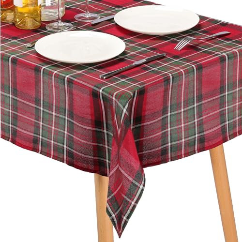 JEMIDI Tischdecke 110 x 140 cm kariert - Gartentischdecke Schottenmuster waschbar - Outdoor Camping Tischtuch - rote Tischdecke für Weihnachten - Rot Grün Weiß kariert