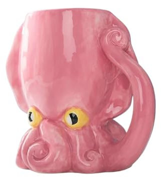 heiz Tasse à café en céramique de Poulpe Rose drôle avec poignée de tentacule, nouveauté Artisanale, Tasse à café en Porcelaine 3D