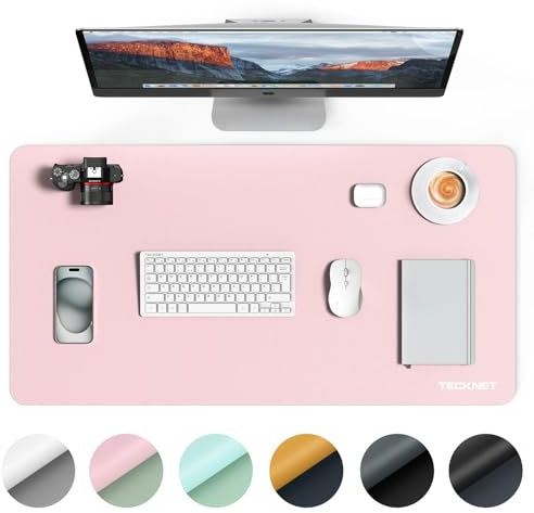 TECKNET Schreibtischunterlage, 80 x 40cm Große Tischschutzpolster, wasserdichte Laptop Desk Mat,PU Leder Tischunterlage, Abwischbar Doppelseitige Schreibunterlage für Büro/Zuhause (Rosa/Hellgrün)