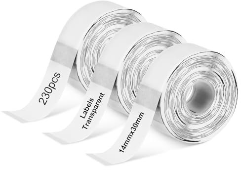 Litimkat 3pcs Transparente Etikette - für Q30/Q31/Q30S/D30 Beschriftungsgerät Wasserdicht Thermo-Etikettenband,für Schule, Zuhause, Büro, Supermarkt Shop Catering (14x30mm) 230 Bänder/Rolle
