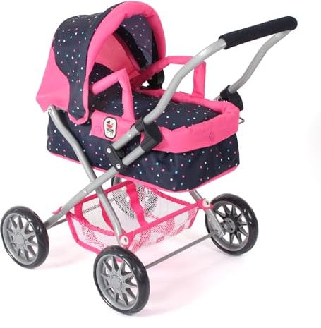 Bayer Chic 2000® Puppenwagen Smarty – Konfetti Pink – Zusammenklappbar – Mit Verdeck, Tasche, Kissen & Decke – Griffhöhe 56 cm – Für Kinder ab 2 Jahren,