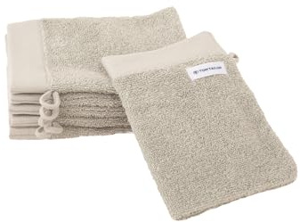 TOM TAILOR Waschhandschuh, 6er Set, 16 x 21 cm, 100% Baumwolle / Frottier, mit Aufhänger und Label mit Logo, COLOR BATH TOWEL Beige (Sunny Sand)