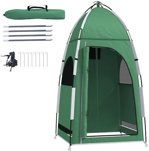 Outsunny Tienda de Ducha Portátil Tienda de Privacidad Emergente Tienda de Campaña con Gancho 122x122x213 cm UPF30+ Cambiador para Camping WC Inodoro Senderismo Verde
