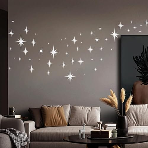 Spiegel Wandaufkleber Sterne - 164 Stück 3D Wandtattoo Abnehmbare Selbstklebende Acryl Sticker für Home Wohnzimmer Schlafzimmer Dekor (Silber)