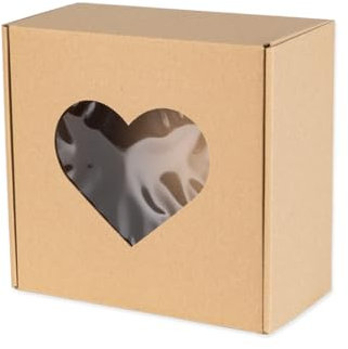 Paxit - Geschenkbox mit Fenster Herz 30 Stück, Pakete für Versand, Verpackungsmaterial Karton 200x200x100 mm, Elegant und Universal Kartons Versand mit Sichtfenster
