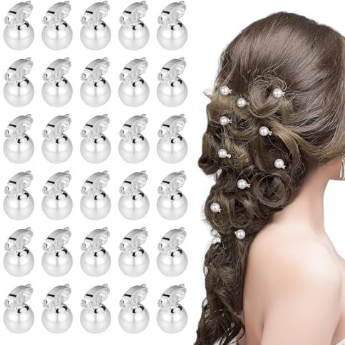 30PCS Haarperlen zum Klipsen, Haarperlen-Haarspangen Haarschmuck Perlen Süße Haarspange Hochzeit Weiße Perlen-Haarnadeln Spiral-Haarnadeln Hair Pearls Hair Clips für Hochzeit Prom Party Mädchen