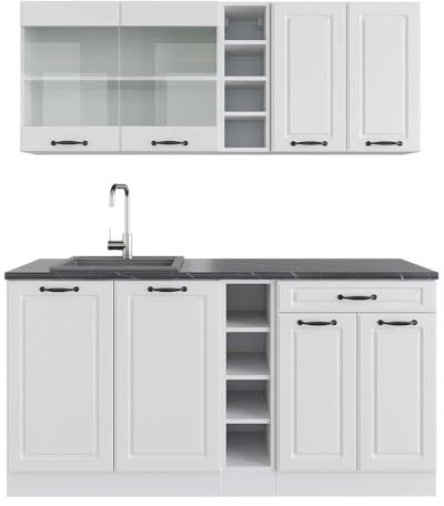Vicco Singleküche R-Line, Küchenzeile Single, Weiß Landhaus/Weiß, 160 cm, AP Anthrazit