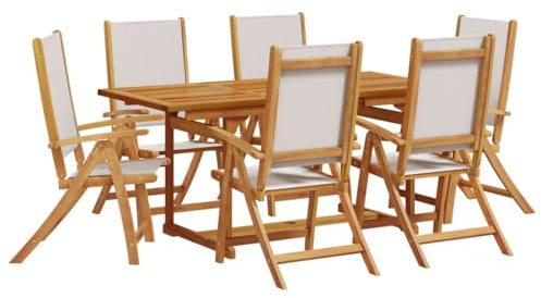 vidaXL Garten Essgruppe 7-TLG., Gartenmöbel Set Tisch 6 Verstellbare Stühle, Sitzgruppe für Garten Terrasse, Gartengarnitur Klappstuhl, Massivholz Akazie Textilene