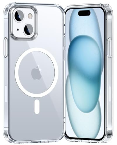 Natiiozie Magnetisch Hülle Kompatibel mit iPhone 15 6,1 Zoll, Transparent Handyhülle Kompatibel mit MagSafe, Stoßfest Kratzfest Schutzhülle Nie Vergilbung rutschfest Rückseite Case Durchsichtig