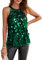 Damen Loose Fit Tops Pailletten Oberteil Bluse Casual Rundhals Tank Top T-Shirt Dunkelgrün S