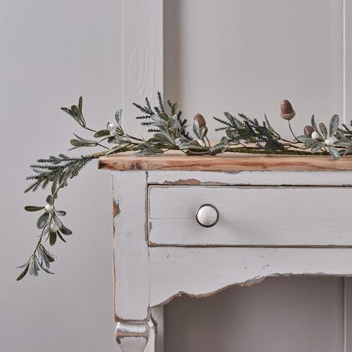 Lights4fun 1,5m Eicheln Weihnachtsgirlande Eichenblätter Kunststoffgrün Gerade