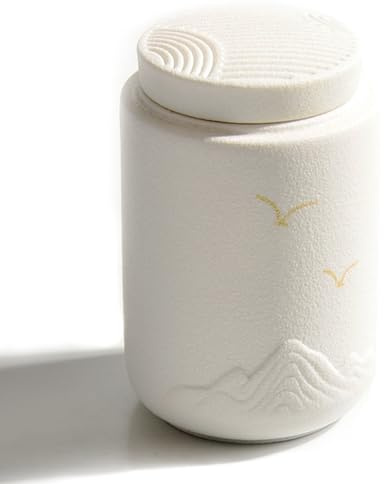 Kleine Keramikurnen für menschliche Asche – graviertes Vogel-Design – Elegante Keramikurne für menschliche Asche – Gedenkurne für die Asche der Lieben (weiß)