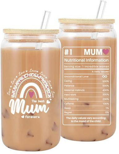 VivaJoy Gifts for Mum – Mother Gift, 16 oz Glass Cup, Mum Mug, Perfect for Mothers Birthday Gift, Christmas, or Mother's Day. A Present from Daughters or Sons