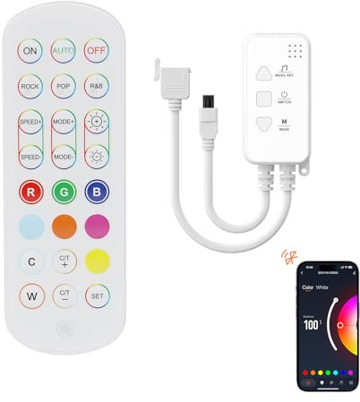 OULARA Controller Dimmer per striscia LED RGB COB LED, con app, sincronizzazione musicale e telecomando IR per aggiornare strisce LED da 4 pin 10 mm su connessione Bluetooth/2,4 G Wi-Fi