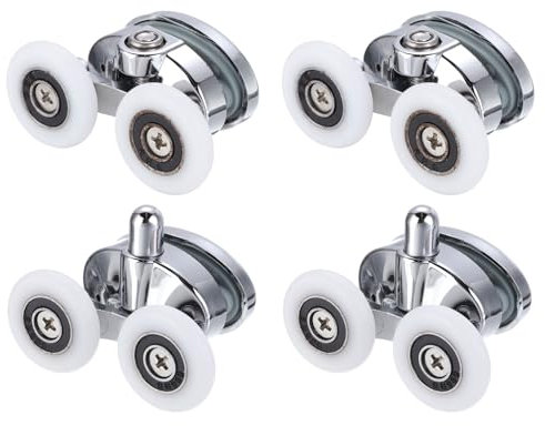 sourcing map 4 Pcs Shower Door Rollers, 23mm Dia ABS Bathroom Glass Door Top Bottom Twin Rollers Runners for 4-5mm Glass Door, Kitchen Sliding Door Pulleys Wheels Replacement with Screw, Silver