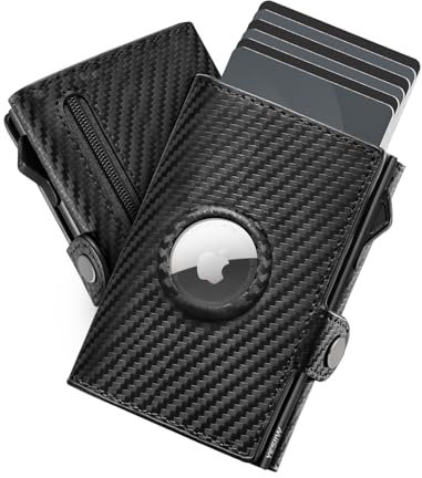 YESIIW Airtag Wallet Echtes Leder Geldbörse Herren Airtag mit Extra Große Kapazität Pop-up Portmonee Herren Airtag Wallet für 10 Karten & Münzfach Smart Wallet mit RFID Schutz (Carbon Schwarz)