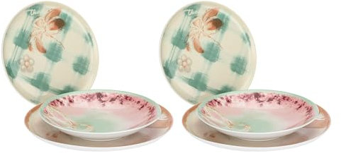 THUN - Set mit 2 Tellern Bloomia - Porzellan - Kollektion Frühlingsgarten - Ø 21 cm - Ø 21,5 cm - Ø 19,5 cm