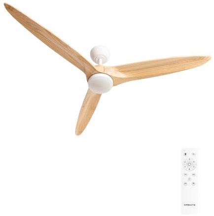 CREATE / WIND CENTURY/Ventilateur de plafond avec lumière blanc bois naturel avec télécommande / 40W, programmable, Ø152 cm, 6 vitesses, fonction été-hiver, lumière LED 3 températures