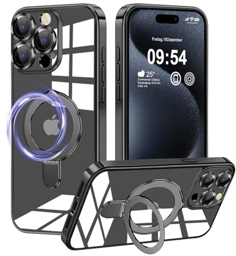 2Buyshop Handyhülle für iPhone 15 Pro Hülle für Mag-Safe Original Silikon Transparent Anti Gelb [Unsichtbarer Ständer] Stoßfest Kameraschutz Schutzhülle für iPhone 15 Pro Case Cover