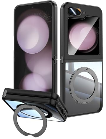 Vanki für Samsung Galaxy Z Flip 5 5G Hülle Kompatibel mit Mag-Safe mit Ständer Z Flip 5 Handyhülle Magnetisch mit 360°Ring Ständer Transparente Sturzschutz für Samsung z filp 5 schutzhülle (Schwarz)