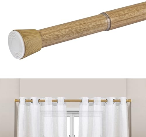 Asta per tende senza forare telescopica in metallo estensibile 28 mm montaggio a pressione resistente per tende armadi e bagno STORESDECO finitura legno 70-120 cm