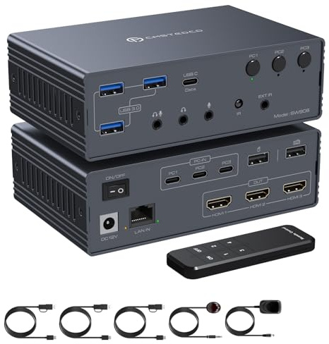 VPFET Thunderbolt 4 USB C HDMI KVM Switch 3 PC 3 Monitore 4K60Hz Docking station mit DisplayLink für 3 Monitor 3 Laptops Unterstützt Kopieren und Erweitern modus für Mac und Windows