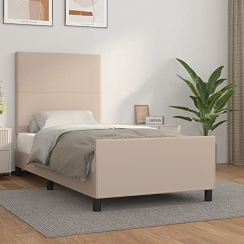 HaoChrymec Bettgestell mit Kopfteil aus Kunstleder, Höhenverstellbar, Robustes Design, schlafsofa, einzelbett, Für Schlafzimmer, Cappuccino-Braun, 90x200 cm