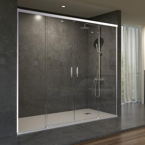IMEX - Mampara Ducha Dos Puertas Frontal 2 Fijas + 2 Correderas 160cm Cromada | Mampara de Cristal Reversible y Antical con Ancho Adaptable 156 a 161cm | Perfilería de Aluminio con 195cm de Altura
