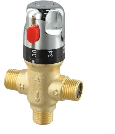 Thermostat-Mischventil für Wassersteuerung, Messing, 15 mm 1/2 Zoll, 35-45 °C mit ± 2 °C Genauigkeit, Sicherheitstaste auf 42 °C zu begrenzen