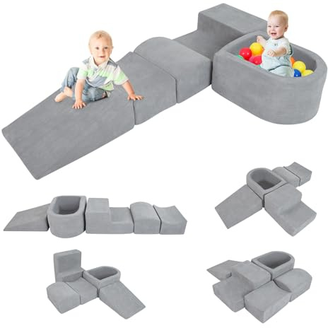 FANTASK Bloques de Espuma XXL de 5 Piezas, Bloques de Escalada Gigantes con Piscina de Bolas, Bloques de construcción Grandes para retozar y Escalar, Bloques de construcción Suaves para el hogar, la