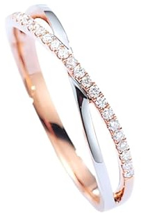 Homxi Fedi Nuziali Oro Bianco e Oro Rosa 375/585 / 750 Coppia, Rotondo Semplice con Diamante da 0,11 ct, Uomo Donna Anello Fedi Nuziali di Argento Oro Rosa