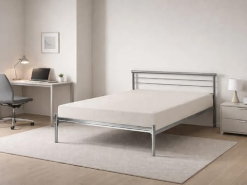 Home Divine Contract Mesh Base 4ft Small Double Metal Bed Base Silver Finish Reinforced Frame with Headboard and Footboard Quick and Easy Assembly