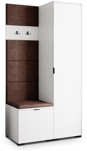 Masseno Flugarderoben Set Lori, Kleiderschrank-Set mit Sitzbank, Garderobenschrank Flur mit 3 Regalböden, Weiß