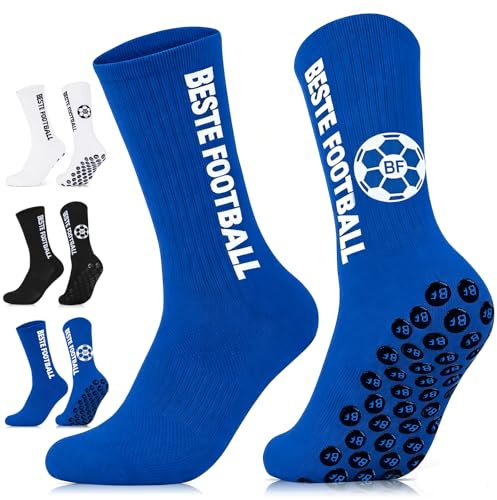 BESTE FOOTBALL 3 Paar Fußballsocken 39-42 für Herren Damen Junge und Kinder | Football Socks 35-38 39-42 43-46, Grip Socken Fussball, Atmungsaktiv Rutschfeste Sportsocken für Soccer Basketball, Geschenk