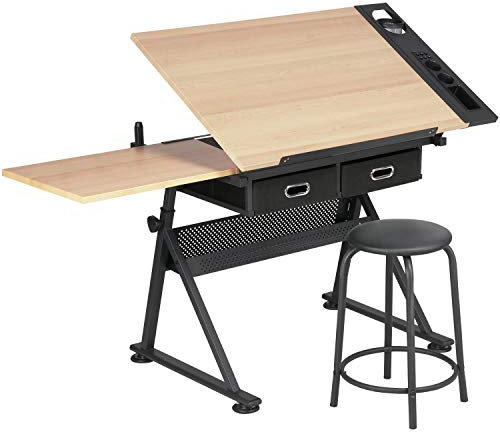 Yaheetech Adjustable Height Drawing Table, Drafting Table, Artist Drawing Table with Tiltable Tabletop, Art Craft Desk for Artwork, Graphic Design, Reading