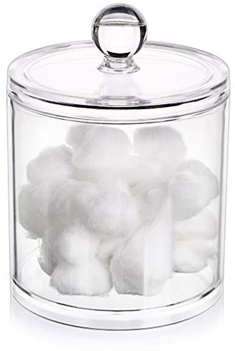 Hipiwe Cotton Ball and Swab Holder Organizer Clear Acrylic Apothecary Jar