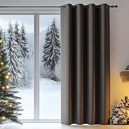 PANOVOUS Extra Breite Grauer Raumteiler Vorhang -Verdunkelungs und Thermovorhang mit Ösen Lichtblock für Schlafzimmer und Keller Tür- und Raumtrenner 1 Stück H 214 x B 254 cm