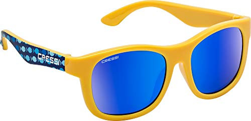 Cressi Teddy Sunglasses, Occhiali da Sole Unisex Bambino, Giallo Blu Fish/Lenti Specchiate Blu, 3-5 Anni