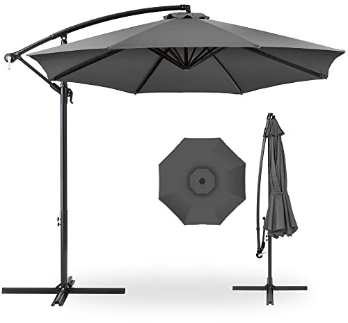 Best Choice Products 10ft Offset Hanging Market Patio Umbrella w/Easy Tilt Adjustment, Polyester Shade, 8 Ribs for Backyard, Poolside, Lawn and Garden - Gray