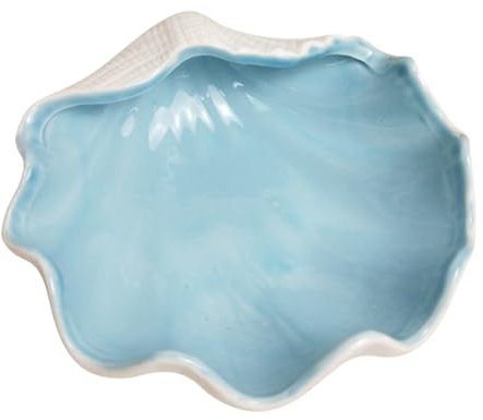 Garneck Shell Bowl Ceramic Seashell Shaped Dish Candy Nuts Fruits Serving Bowl Desktop Jewelry Sundries Tray Multiuse Storage Dish Blue